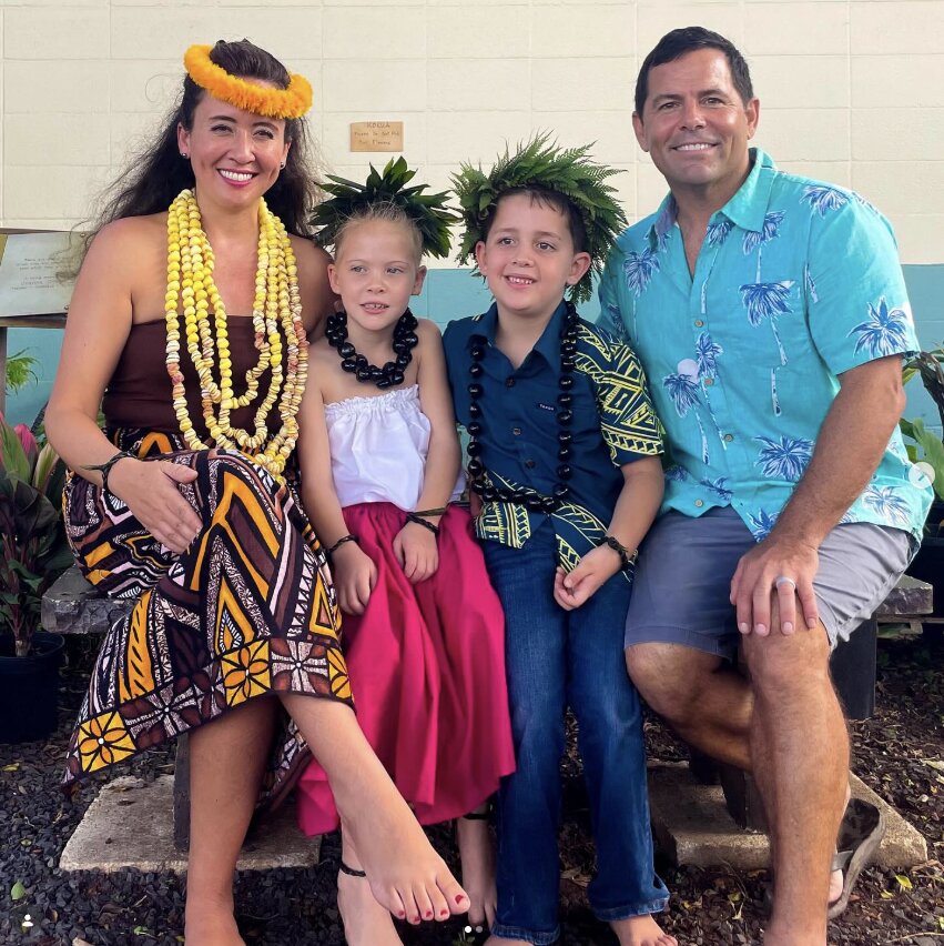 Steve Haumschild with his wife Kumu Hula Malia Haumschild and their two children